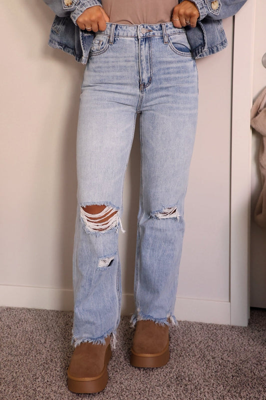 Light Wash 90s Vintage Distressed Flare Jeans - Magnolia Boutique