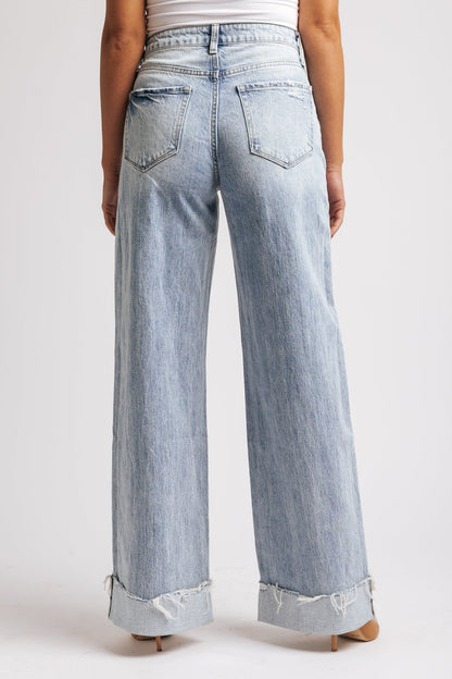 Light Wash Baggy Cuffed Wide Leg Jeans - Magnolia Boutique