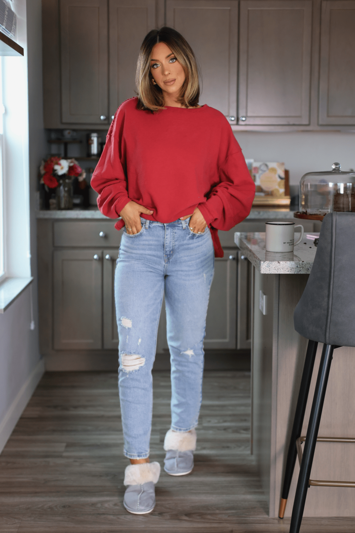 Light Wash Destructed Straight Leg Jeans - Magnolia Boutique