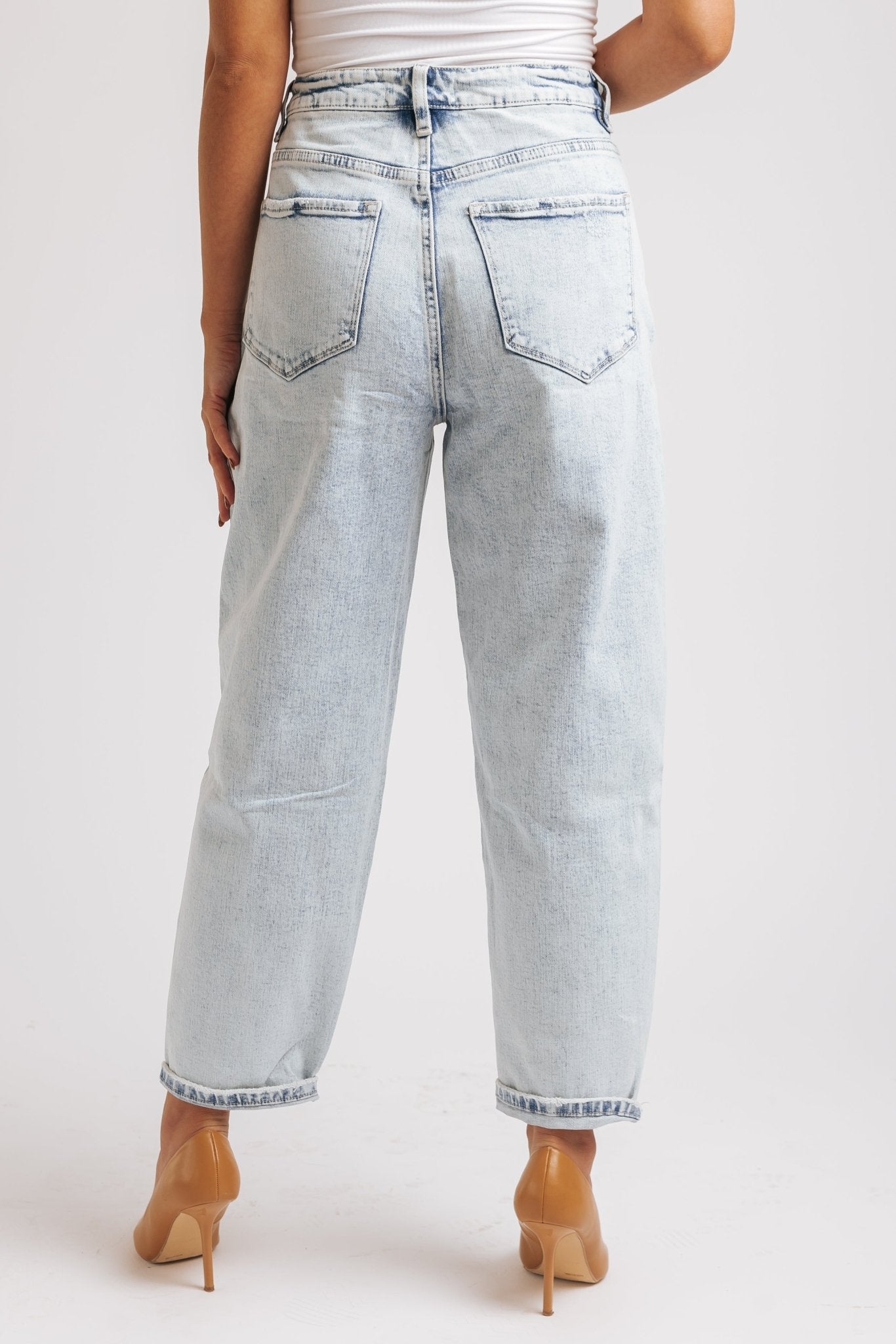 Light Wash Distressed Barrel Leg Jeans - Magnolia Boutique