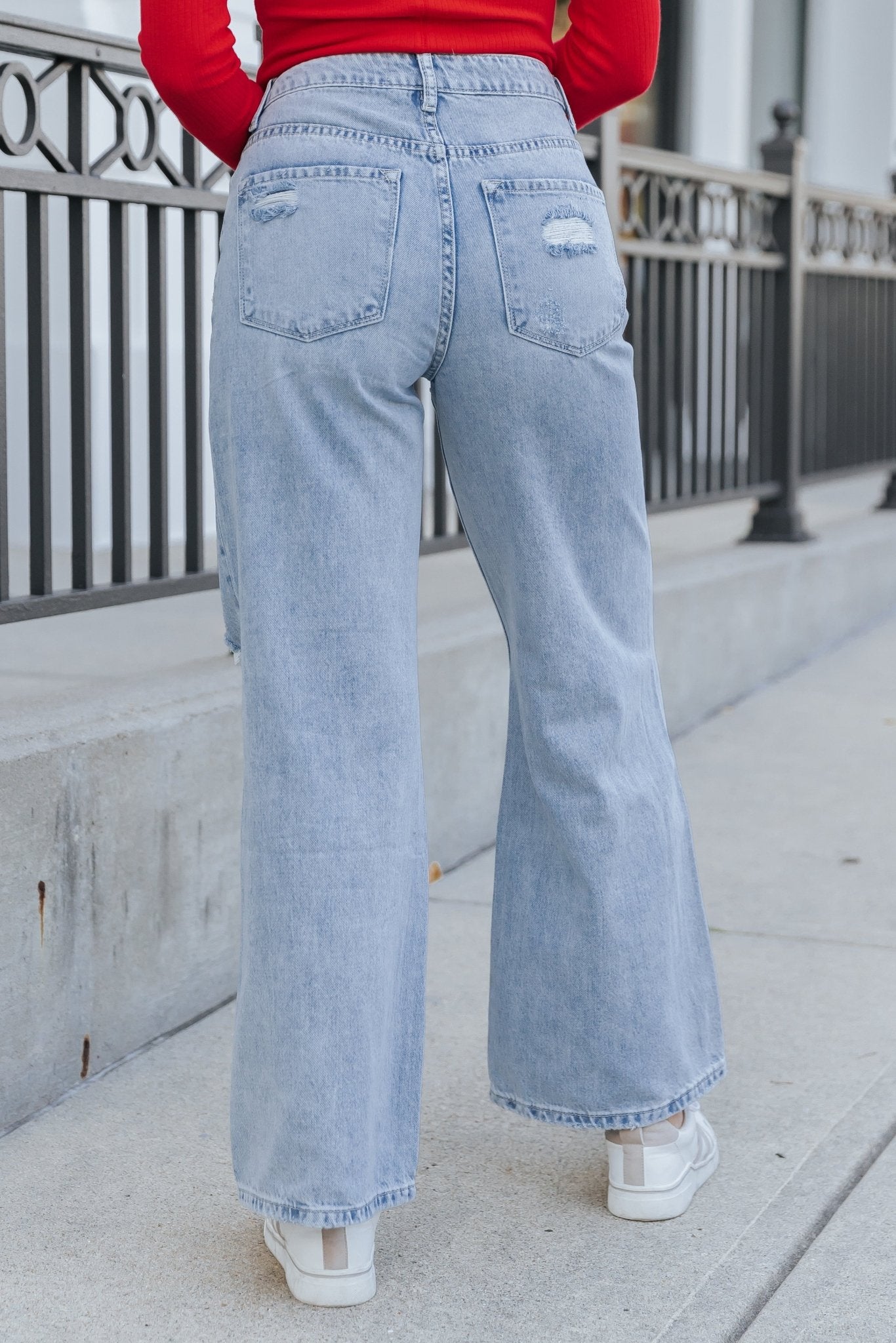 Light Wash High Rise Destroyed Wide Leg Jeans