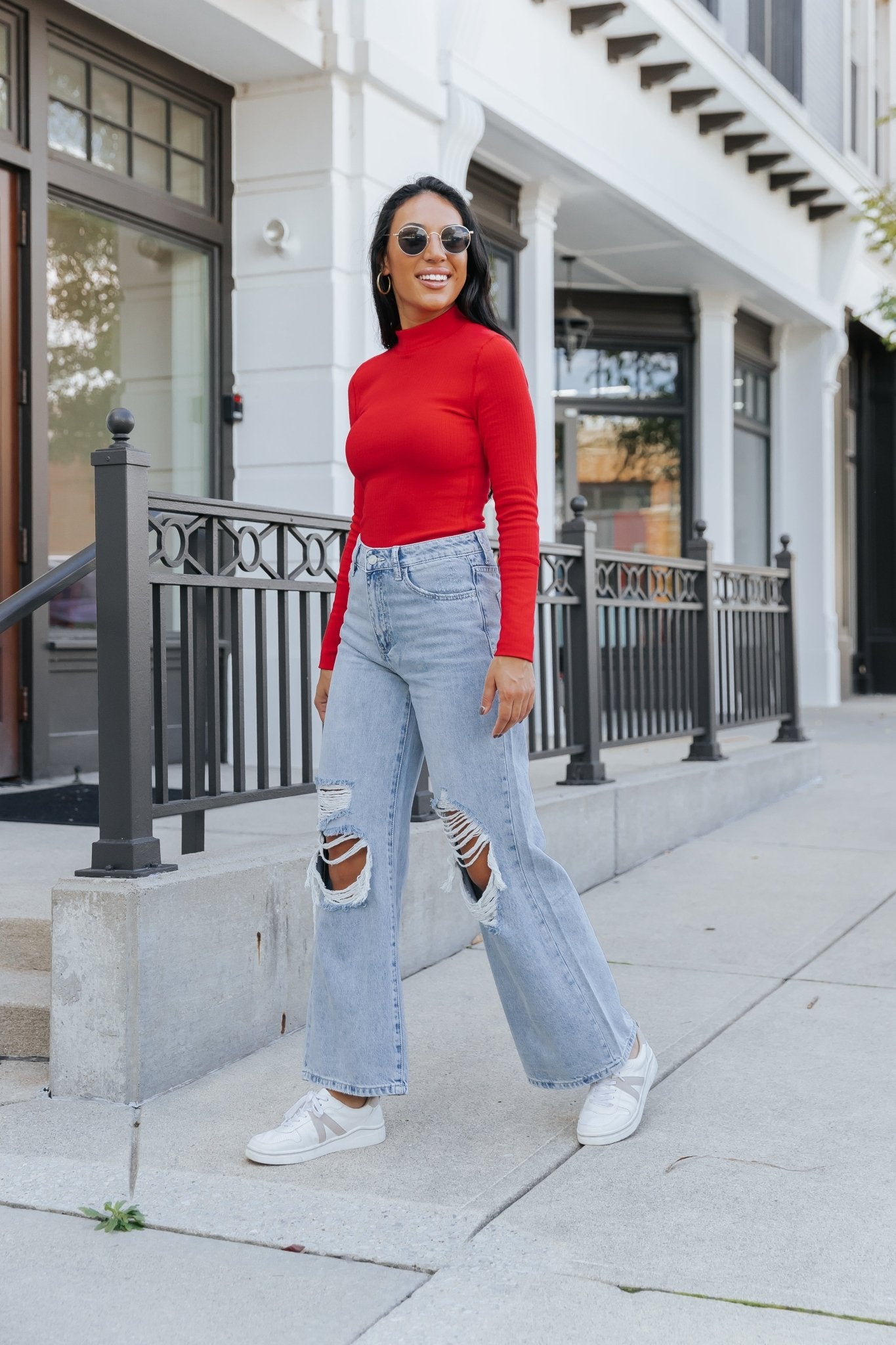 Light Wash High Rise Destroyed Wide Leg Jeans - Magnolia Boutique