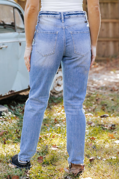 Light Wash High Rise Distressed Mom Jeans - Magnolia Boutique