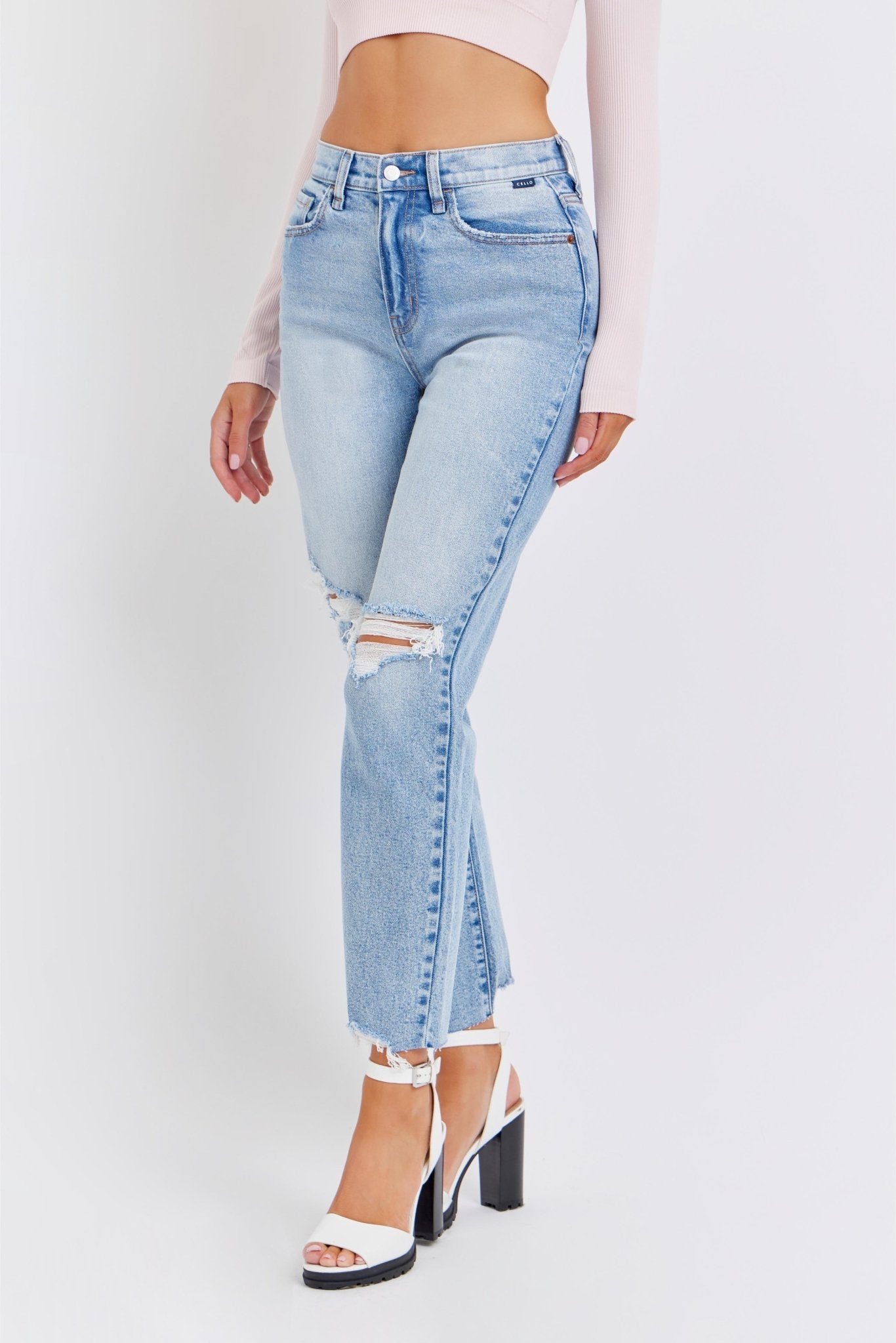 Light Wash High Rise Distressed Straight Leg Jeans - Magnolia Boutique