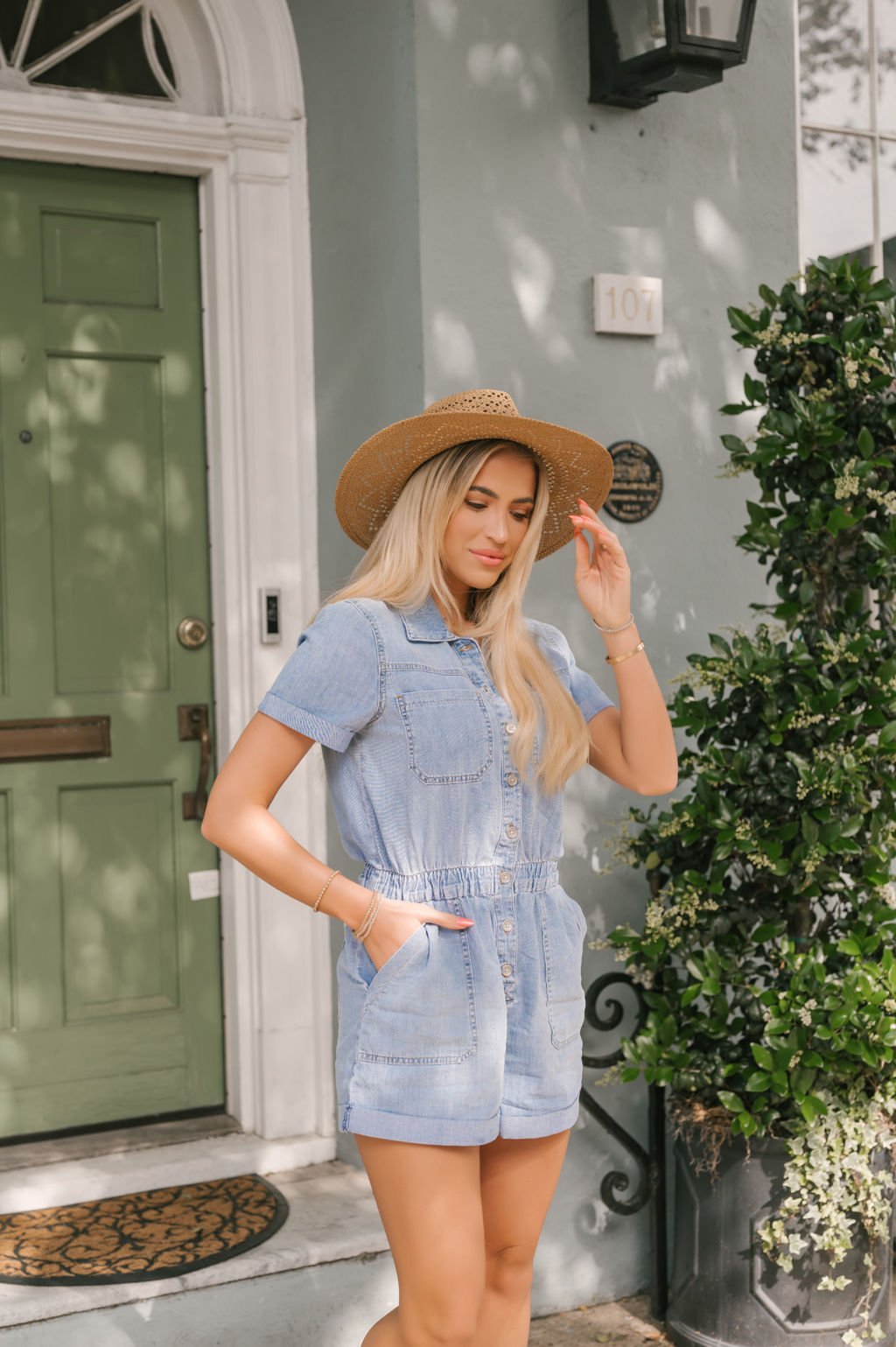 Light Wash Short Denim Romper - Magnolia Boutique