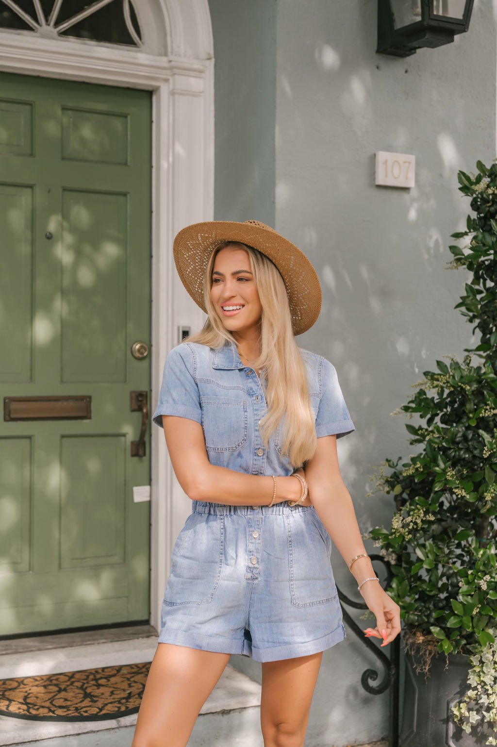 Light Wash Short Denim Romper - Magnolia Boutique