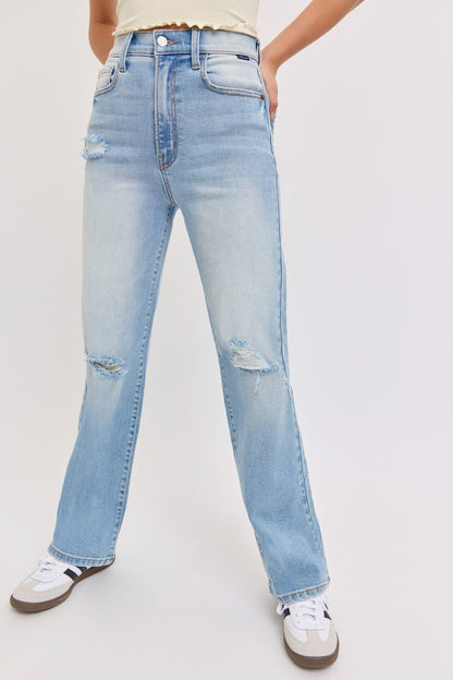 Light Wash Super High Rise Distressed Dad Jeans - Magnolia Boutique