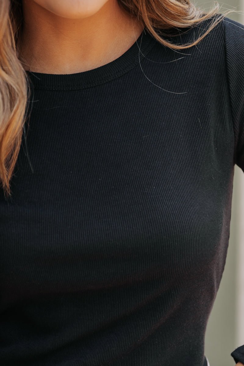 Long Sleeve Crew Neck Ribbed Top - Black - Magnolia Boutique