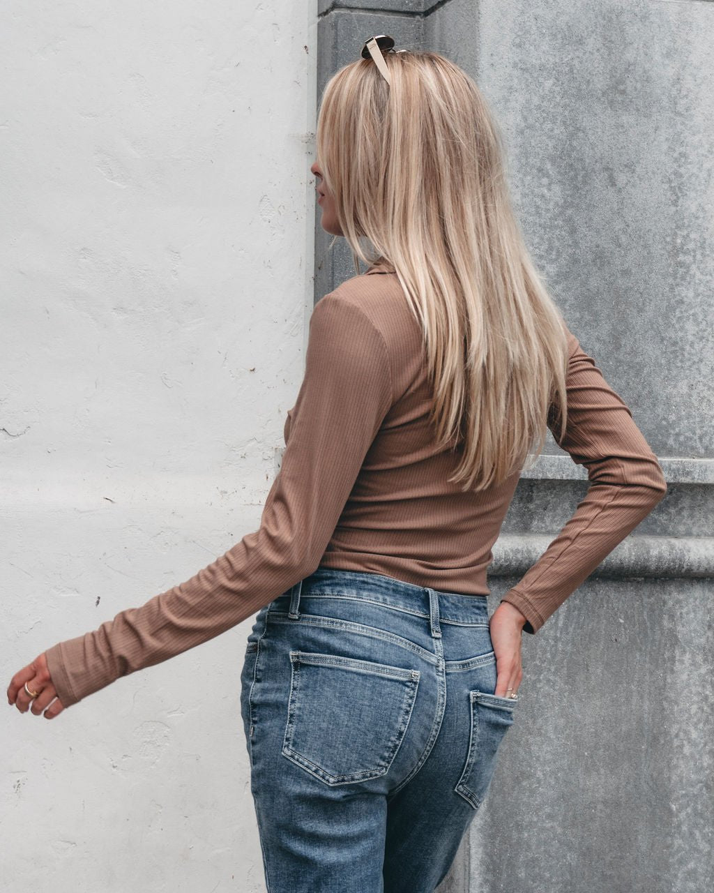 Long Sleeve Ribbed Bodysuit - Mocha - Magnolia Boutique