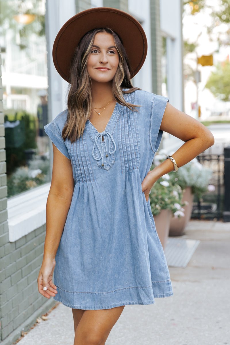 Made For You Denim Pleated Mini Dress - Magnolia Boutique