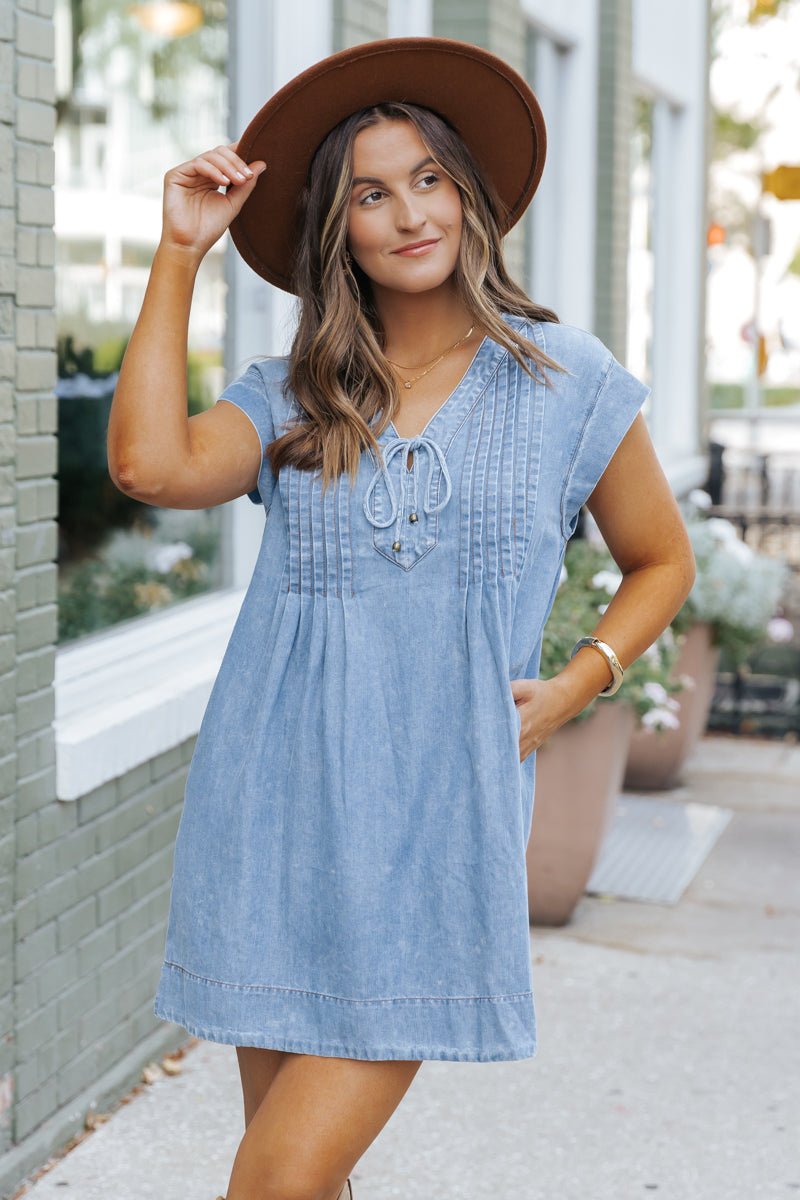 Made For You Denim Pleated Mini Dress - Magnolia Boutique