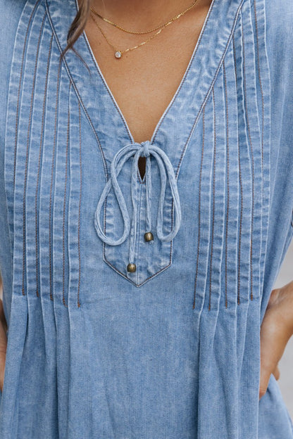 Made For You Denim Pleated Mini Dress - Magnolia Boutique