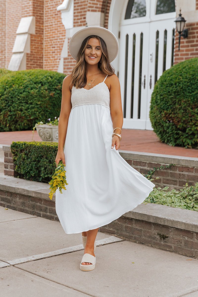 Marina White Crochet Midi Dress - Magnolia Boutique