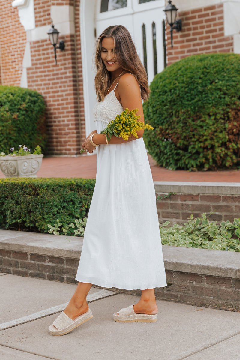 Marina White Crochet Midi Dress - Magnolia Boutique