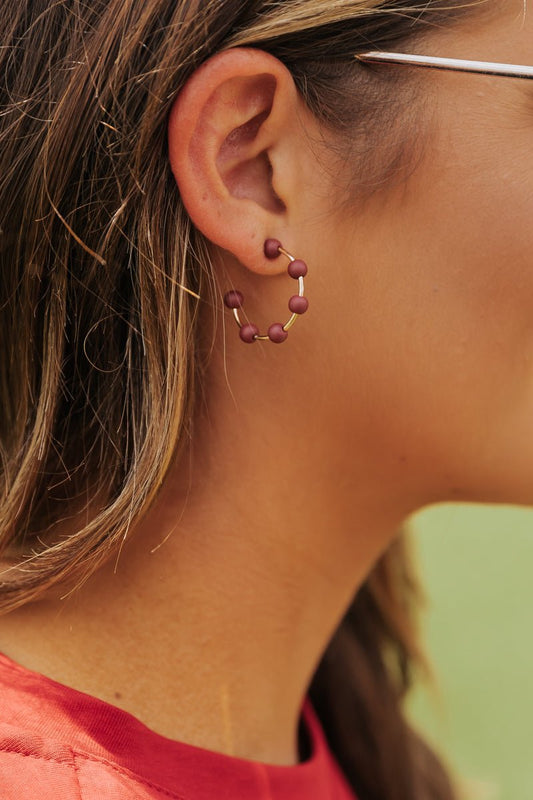 Maroon Beaded Hoop Earrings - Magnolia Boutique