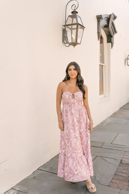 Mauve Floral Print Strapless Maxi Dress - Magnolia Boutique