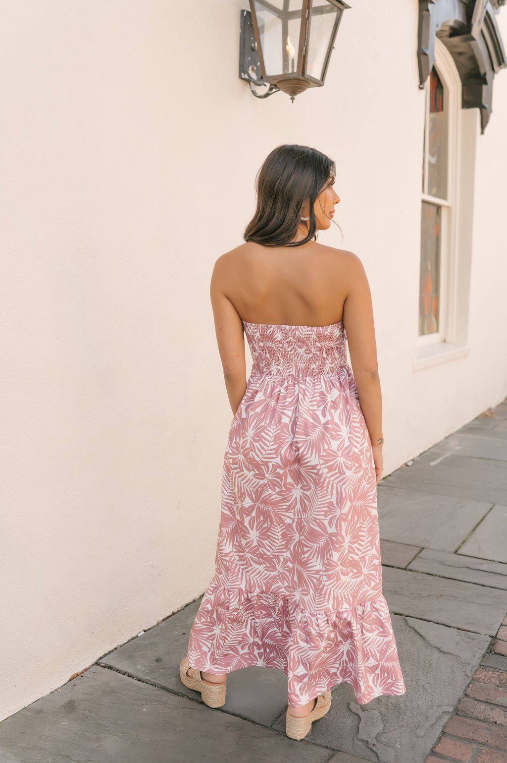 Mauve Floral Print Strapless Maxi Dress - Magnolia Boutique