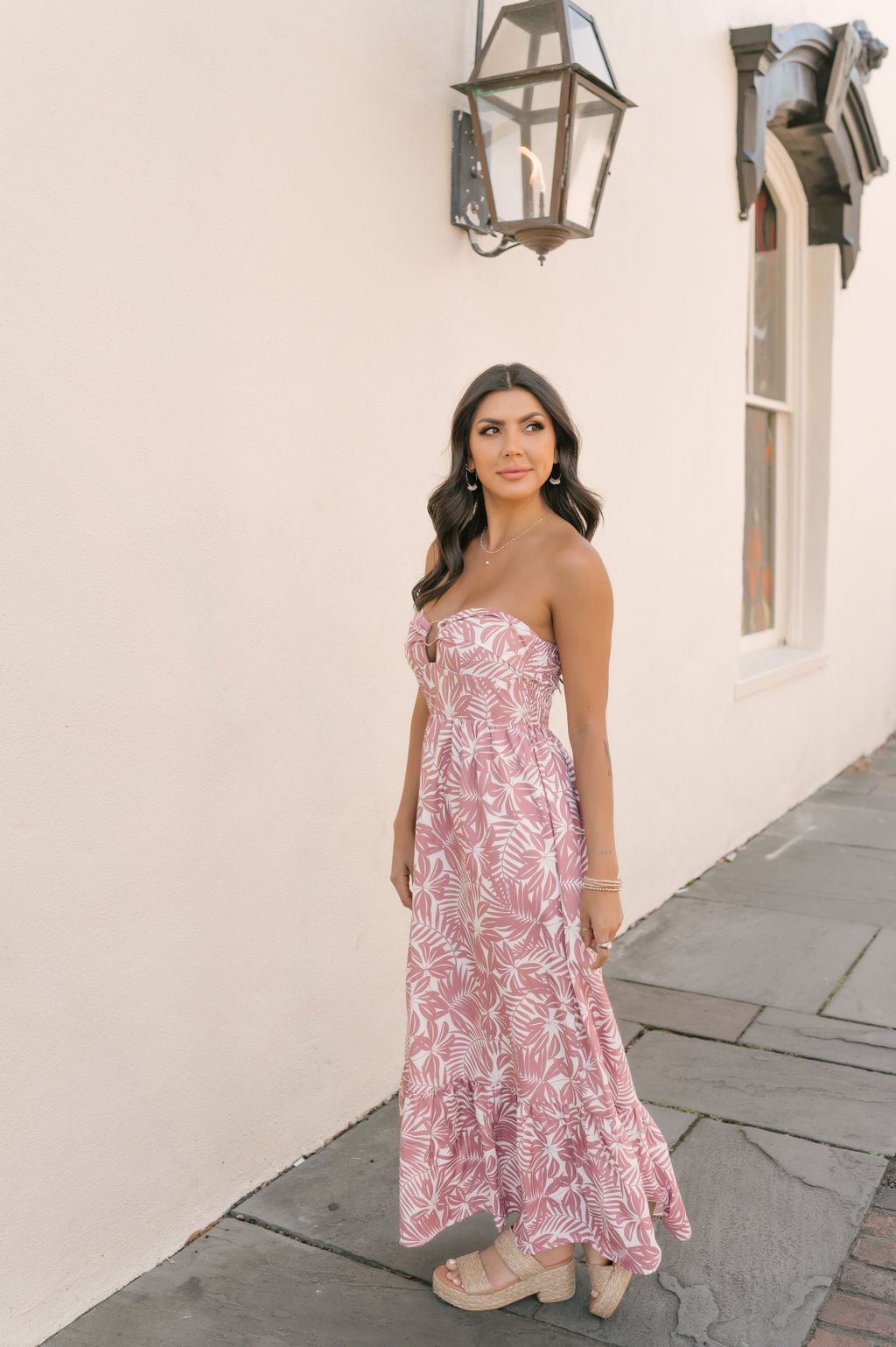 Mauve Floral Print Strapless Maxi Dress - Magnolia Boutique