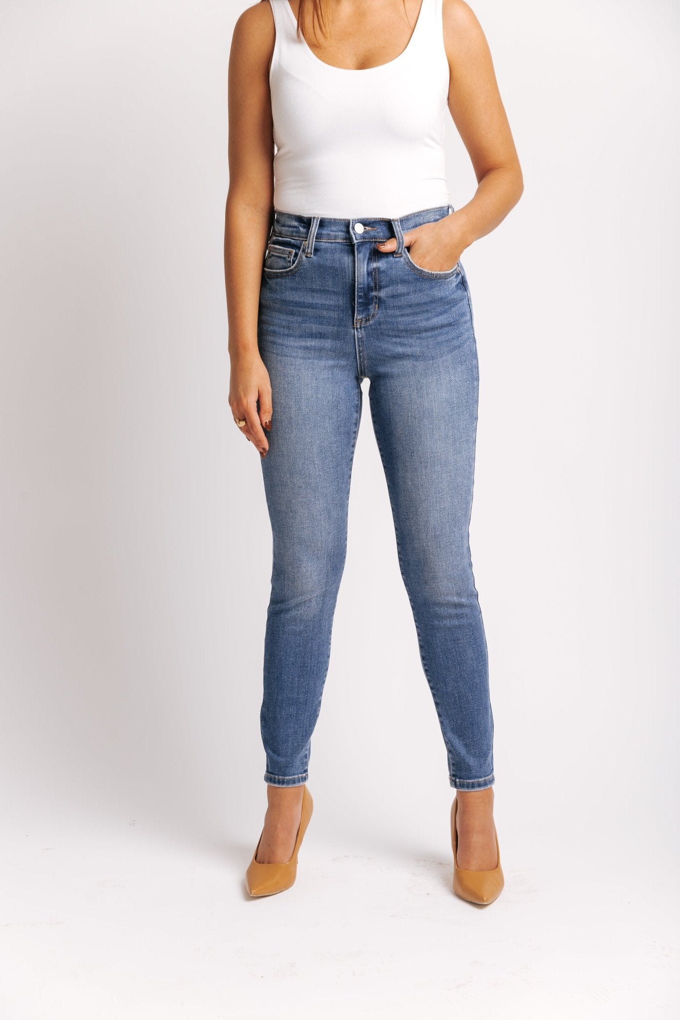 Medium Dark Wash High Rise Skinny Jeans - Magnolia Boutique