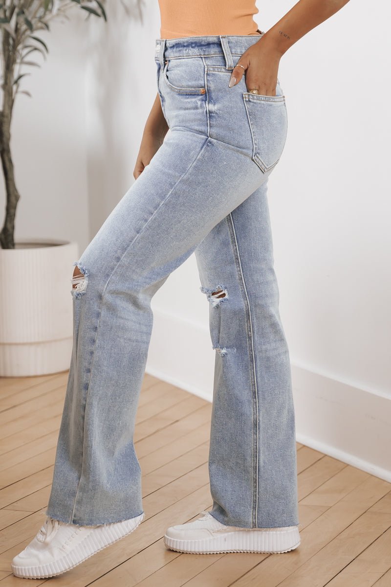 Medium Light Wash Distressed Straight Leg Jeans Magnolia Boutique