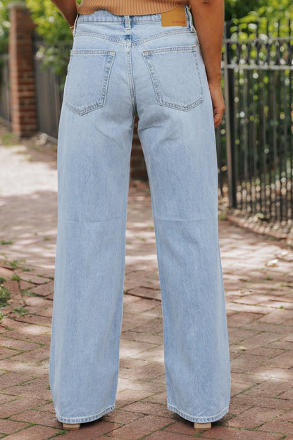 Medium Light Wash Distressed Wide Leg Jeans - Magnolia Boutique