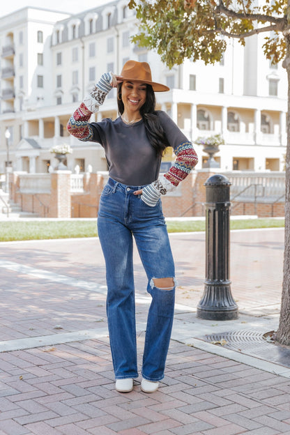 Medium Wash 90s High Rise Destroyed Flare Jeans - Magnolia Boutique