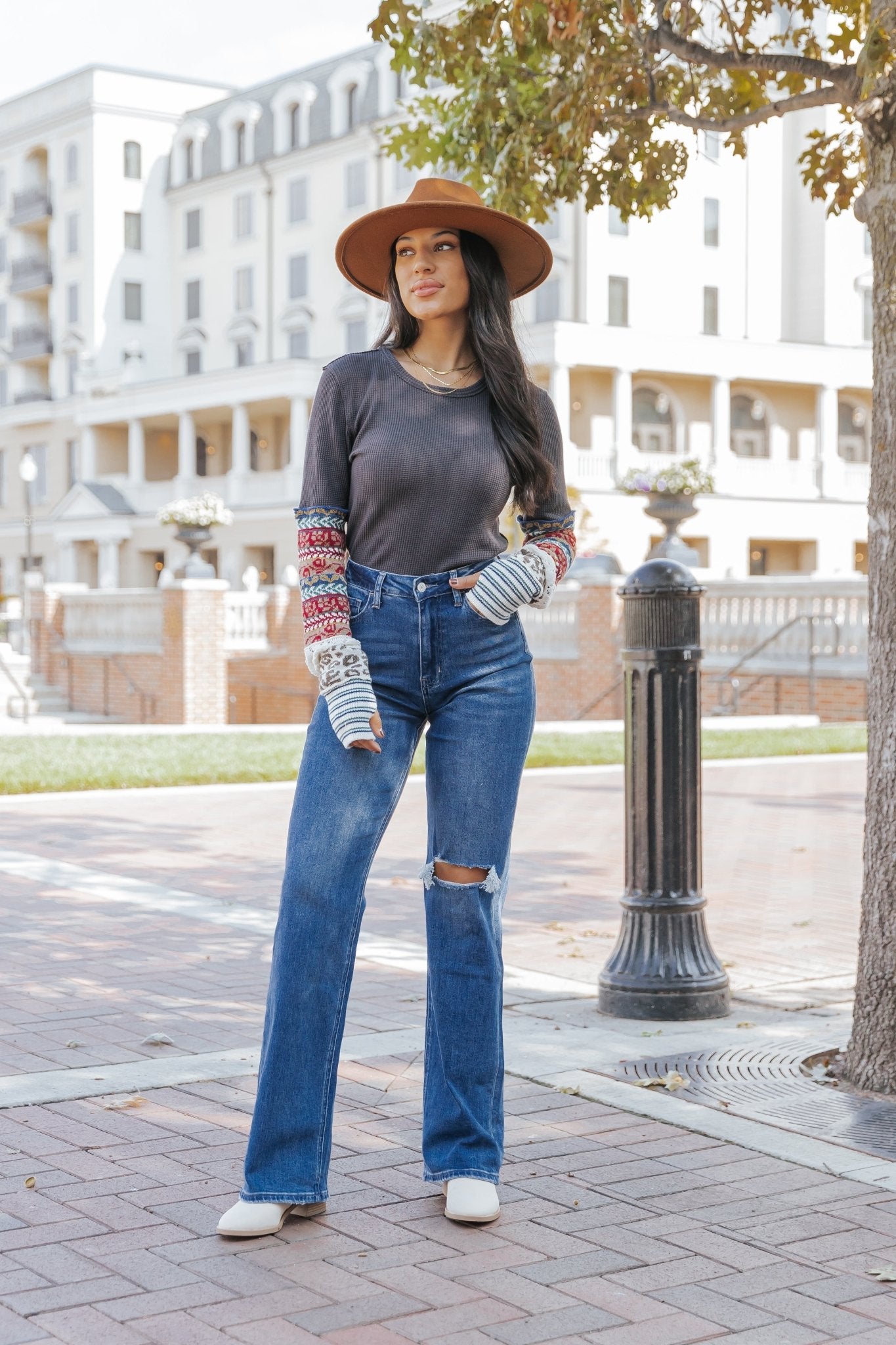 Medium Wash 90s High Rise Destroyed Flare Jeans - Magnolia Boutique