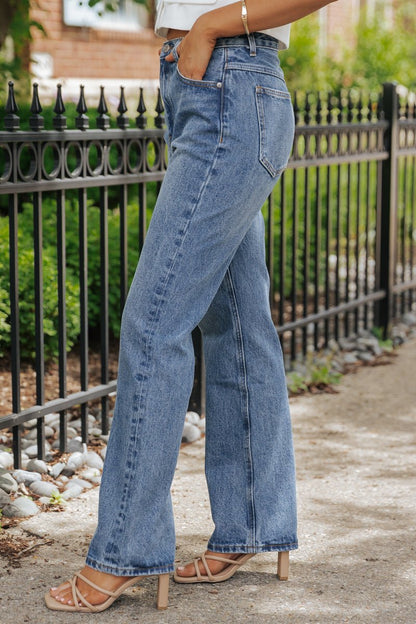 Medium Wash Cotton Straight Leg Jeans - Magnolia Boutique