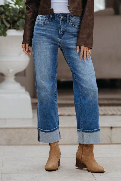 Medium Wash High Rise Cuffed Wide Leg Jeans – Magnolia Boutique