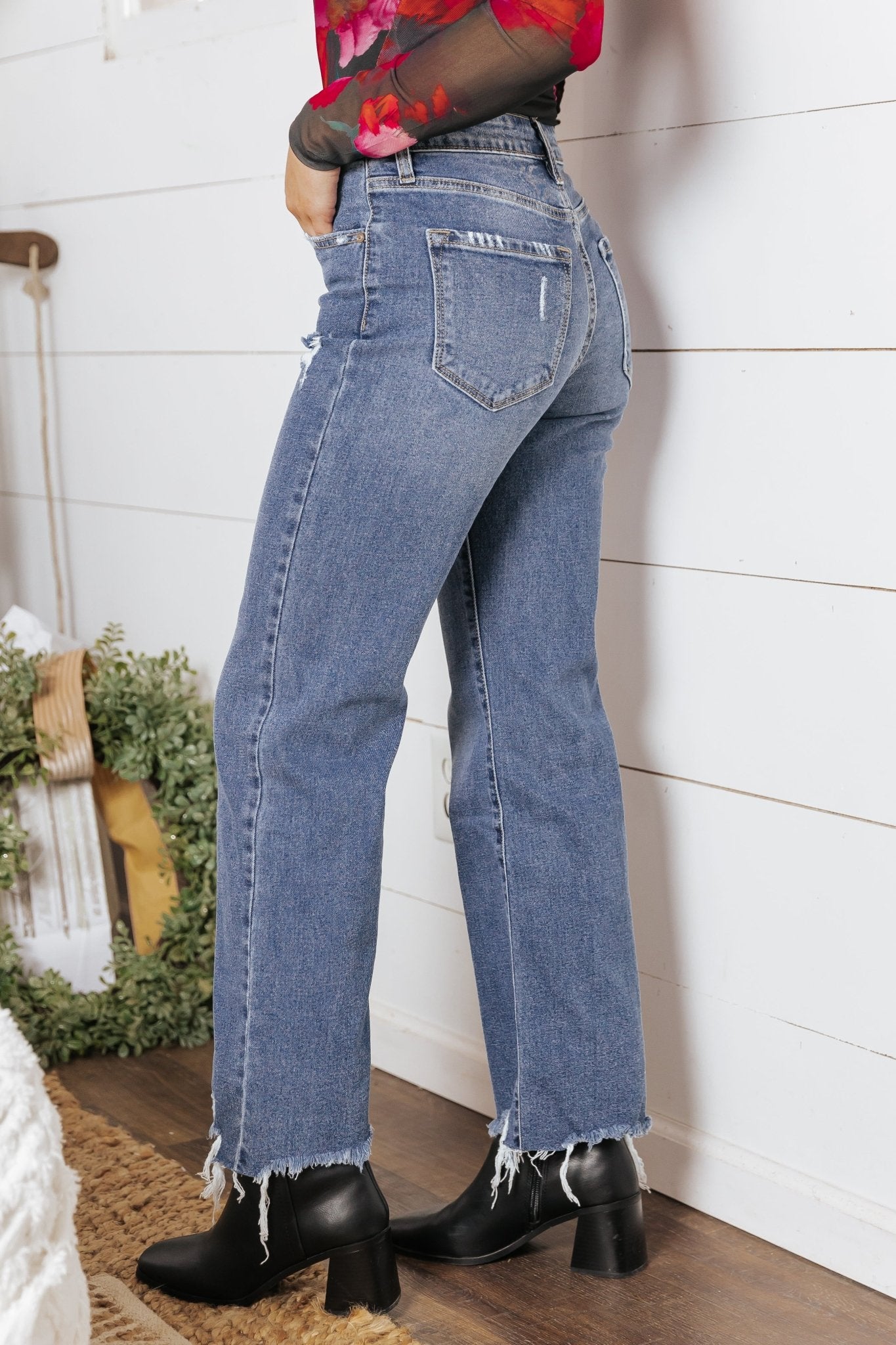 Medium Wash High Rise Distressed Jeans - Magnolia Boutique