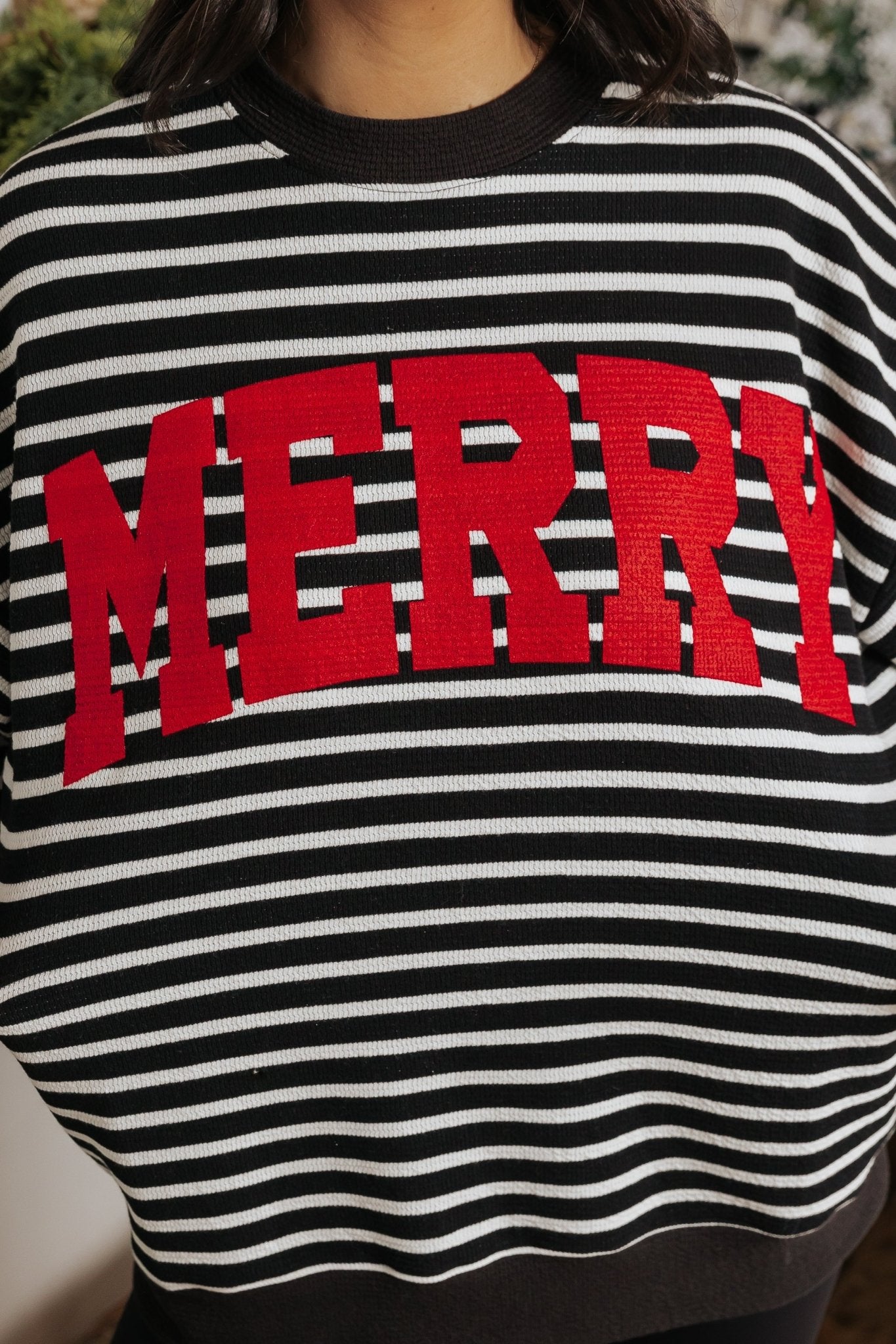 Merry Black Striped Graphic Sweatshirt - Magnolia Boutique