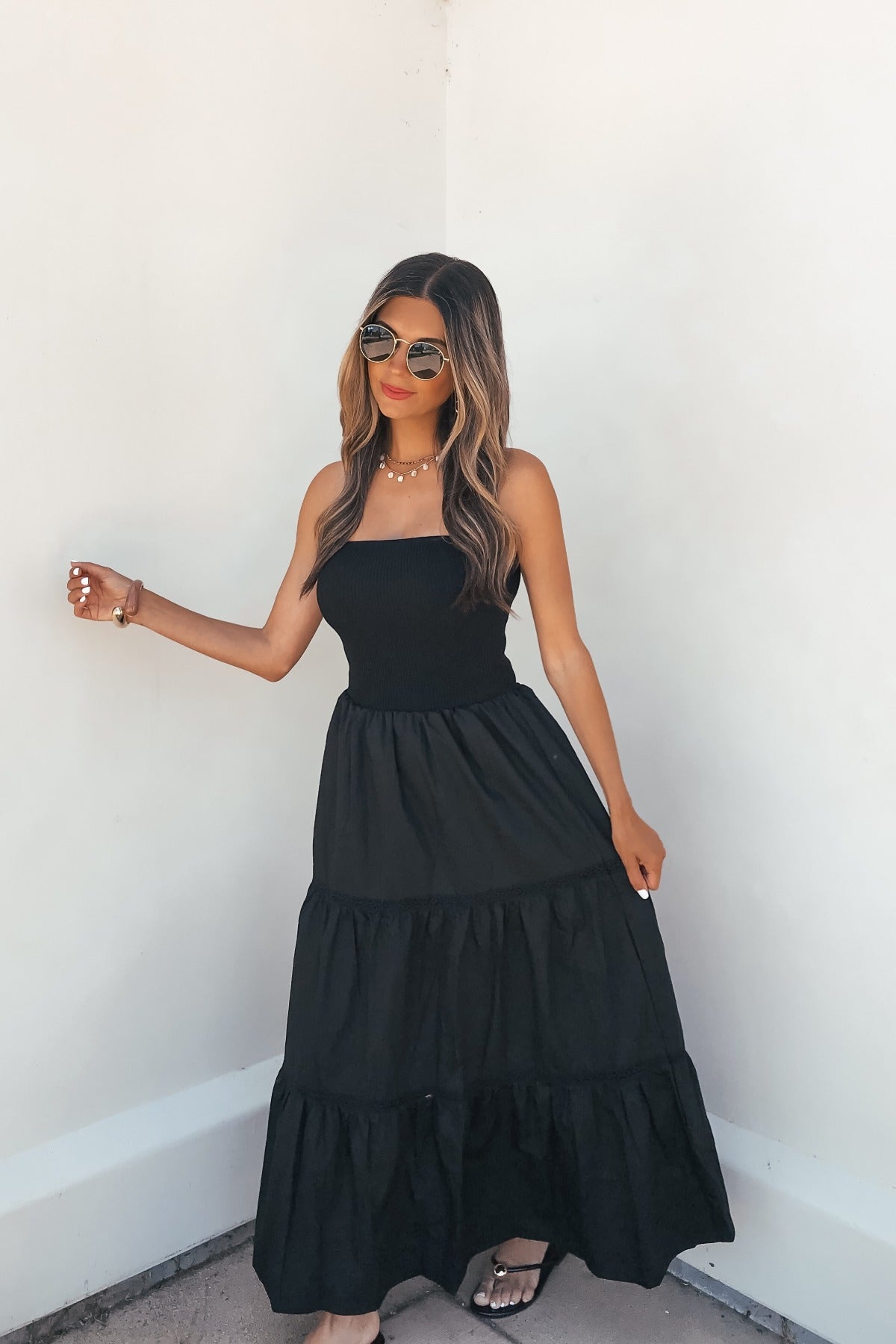 Midnight Ease Strapless Tiered Maxi Dress - Black