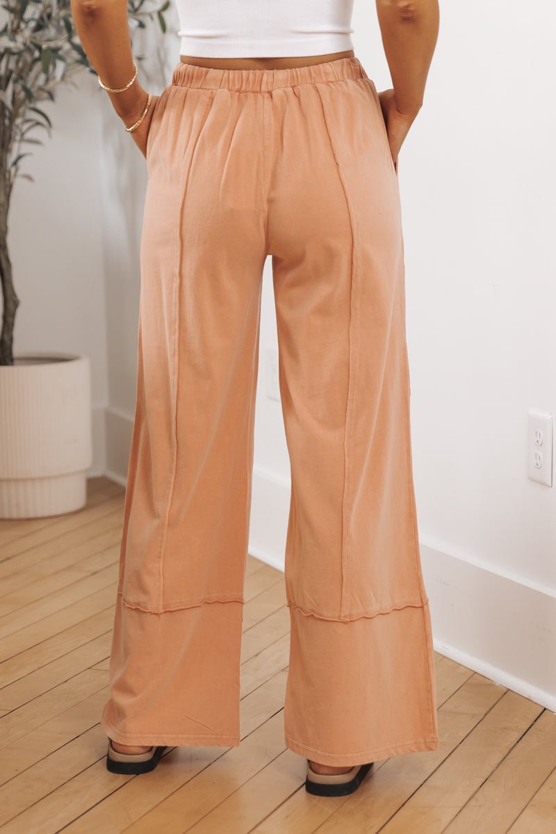 Mineral Wash Wide Leg Cargo Pants - Apricot - Magnolia Boutique