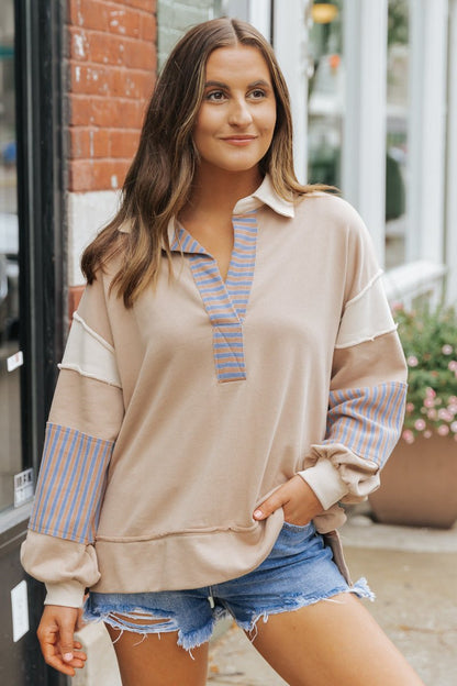 Mocha Color Block Striped Sweatshirt - Magnolia Boutique