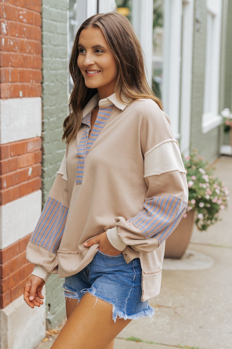 Mocha Color Block Striped Sweatshirt - Magnolia Boutique