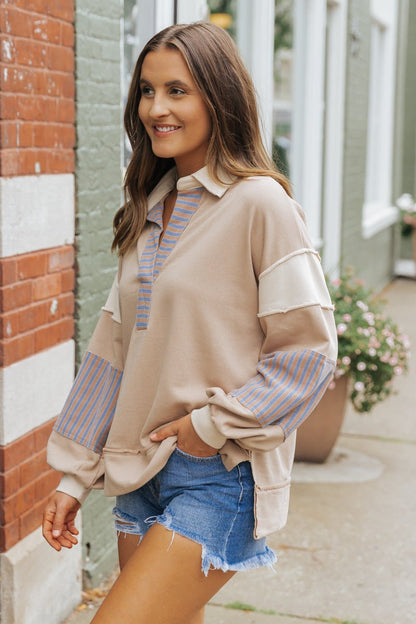 Mocha Color Block Striped Sweatshirt - Magnolia Boutique