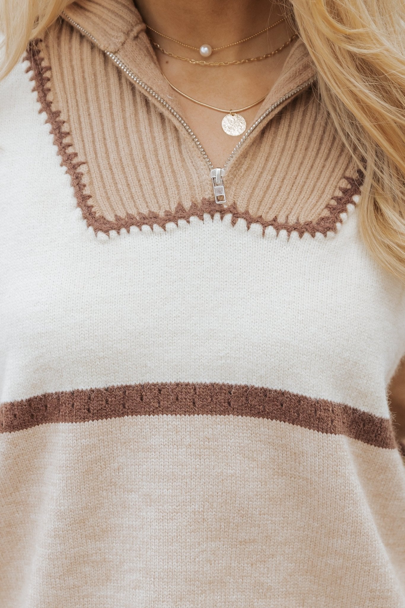 Mocha Color Block Zip Up Sweater - Magnolia Boutique