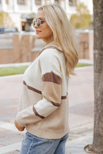 Mocha Color Block Zip Up Sweater - Magnolia Boutique