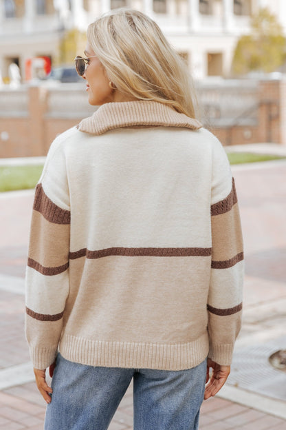 Mocha Color Block Zip Up Sweater - Magnolia Boutique