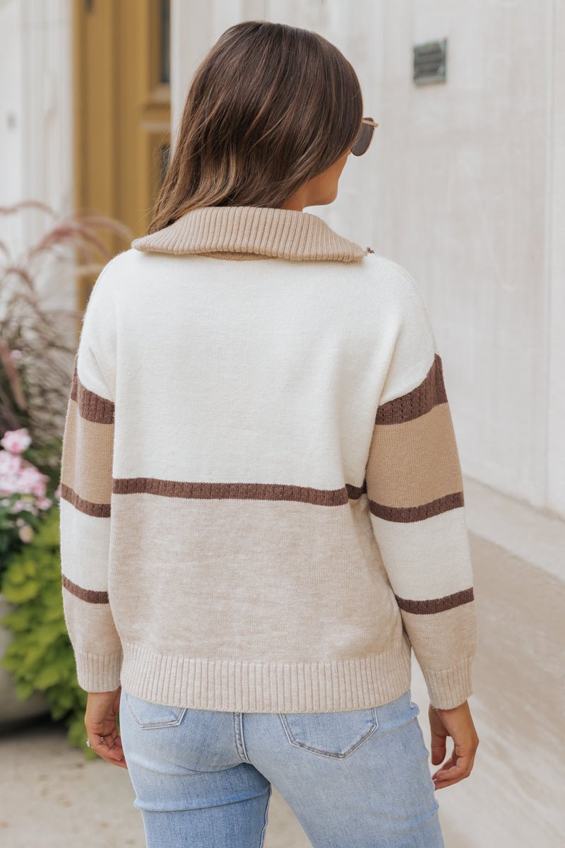 Mocha Color Block Zip Up Sweater | Pre Order - Magnolia Boutique