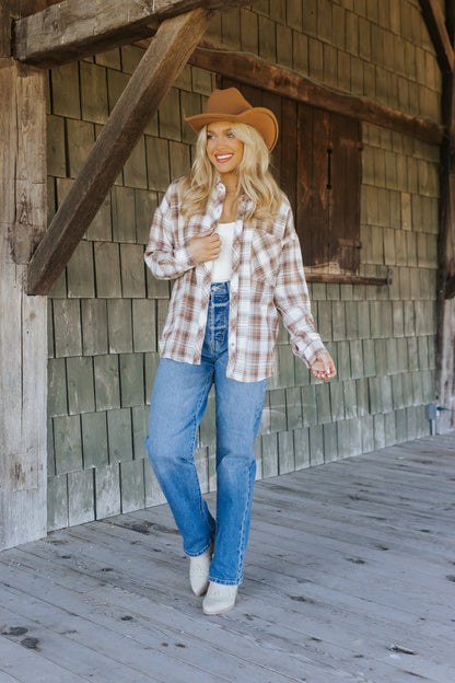 Mocha Plaid Flannel Button Down Shirt - Magnolia Boutique