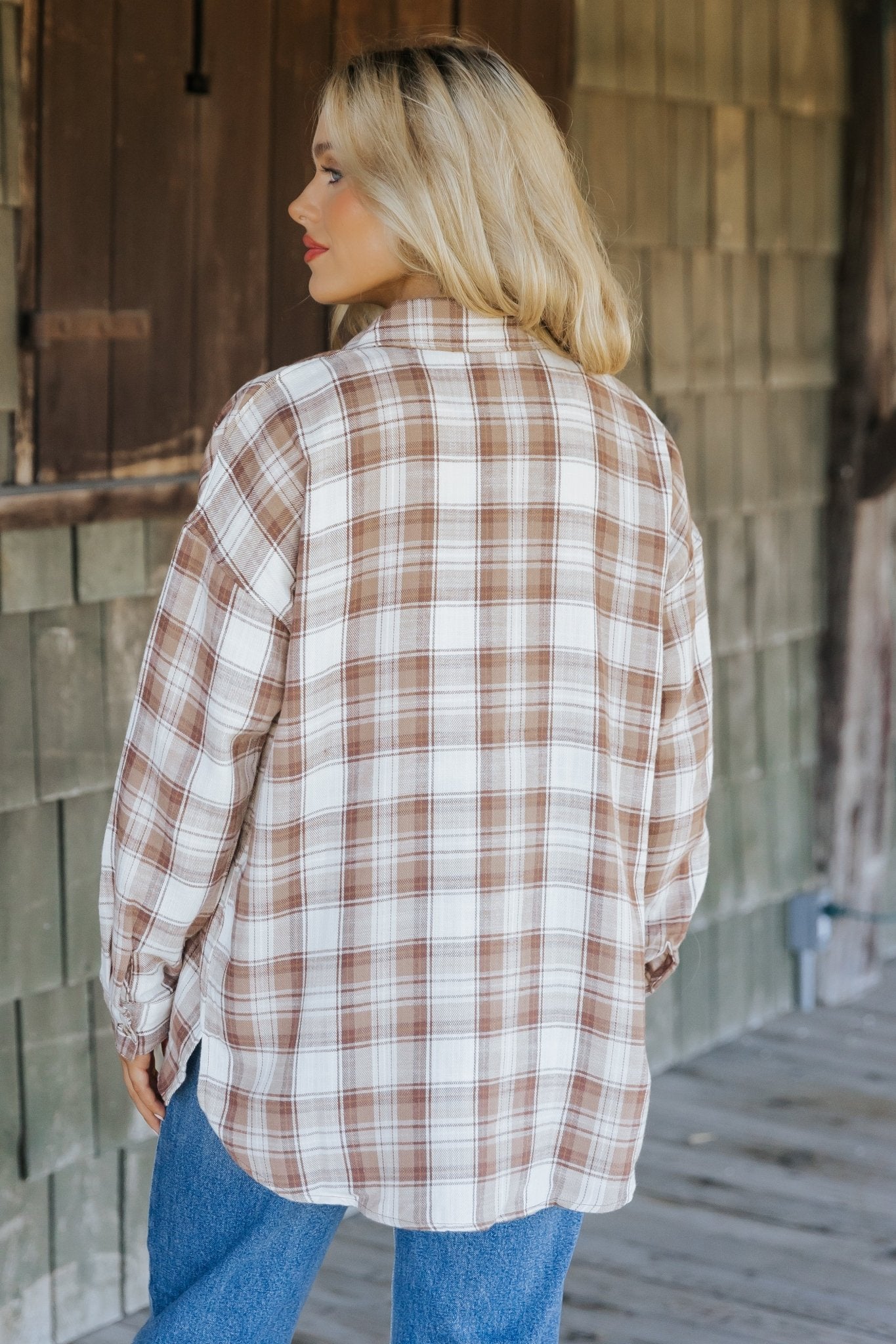 Mocha Plaid Flannel Button Down Shirt - Magnolia Boutique