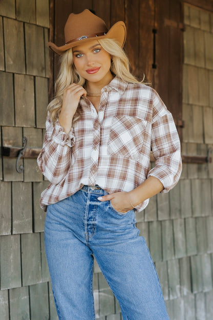 Mocha Plaid Flannel Button Down Shirt - Magnolia Boutique