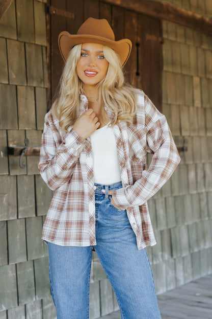 Mocha Plaid Flannel Button Down Shirt - Magnolia Boutique