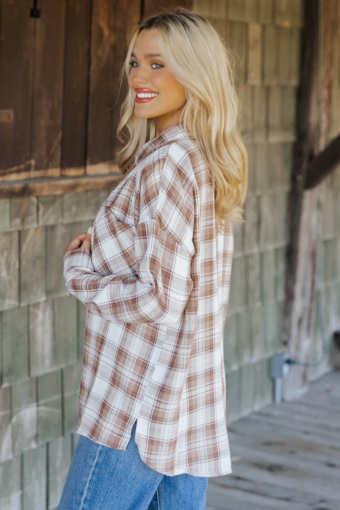 Mocha Plaid Flannel Button Down Shirt - Magnolia Boutique