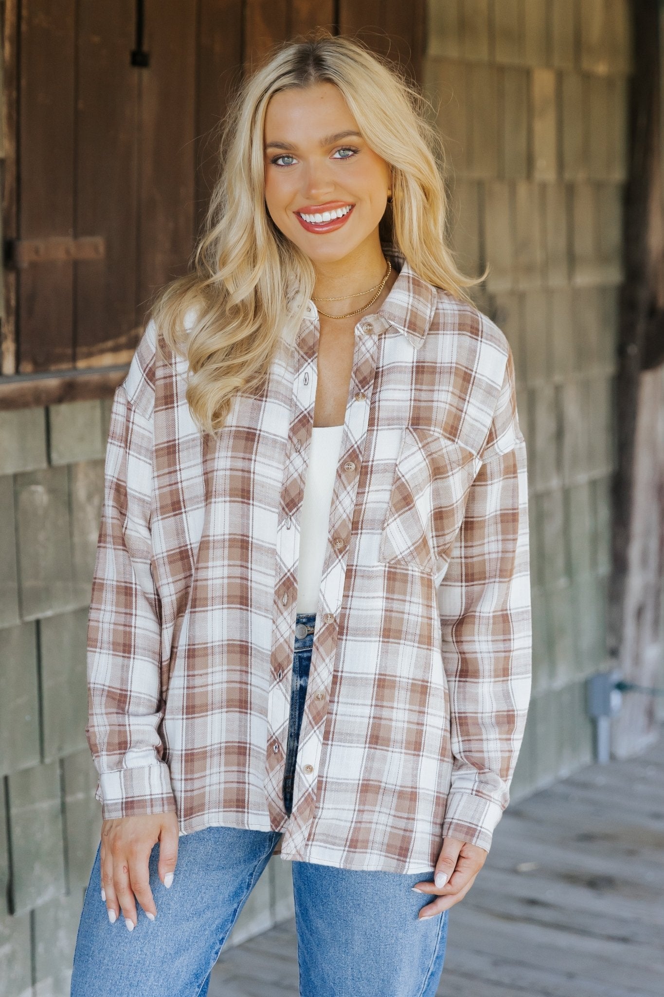 Mocha Plaid Flannel Button Down Shirt - Magnolia Boutique