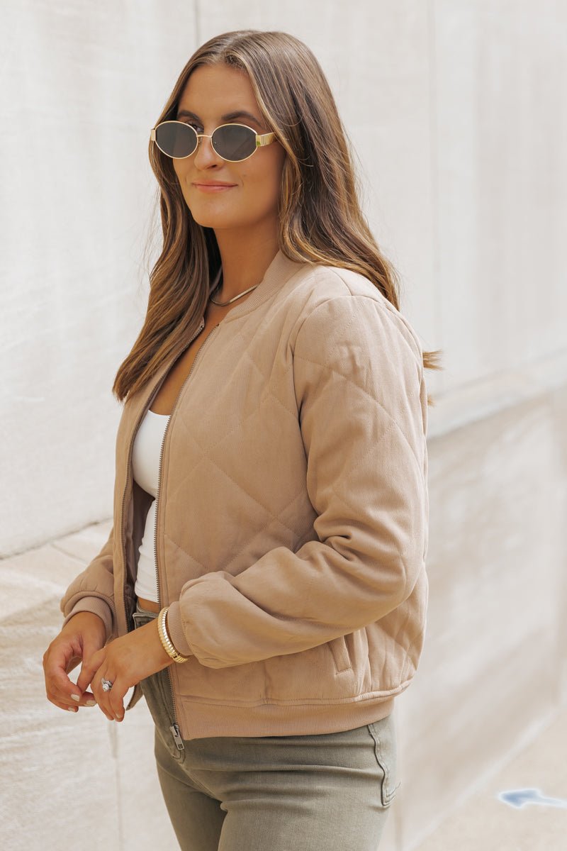 Mocha Quilted Bomber Jacket - Magnolia Boutique