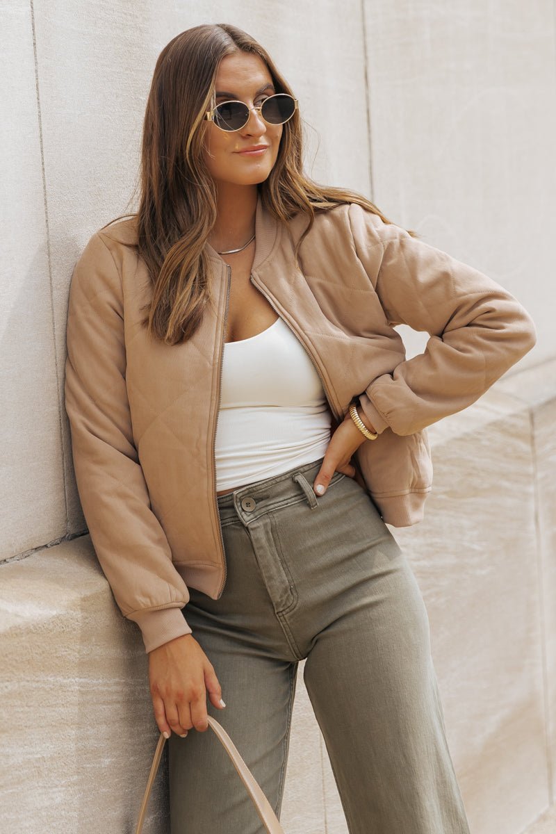 Mocha Quilted Bomber Jacket - Magnolia Boutique