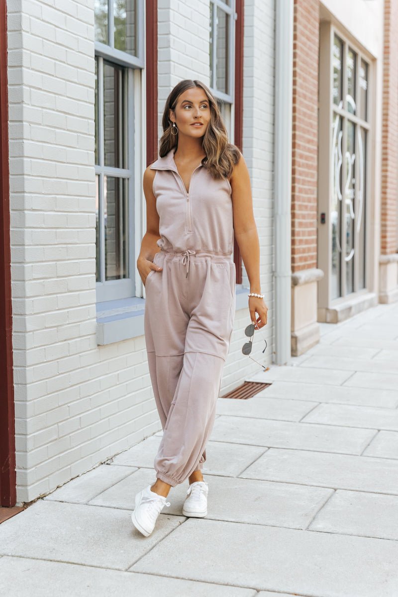 Mocha Sleeveless Jogger Style Jumpsuit - Magnolia Boutique