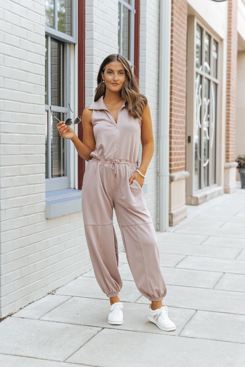 Mocha Sleeveless Jogger Style Jumpsuit - Magnolia Boutique